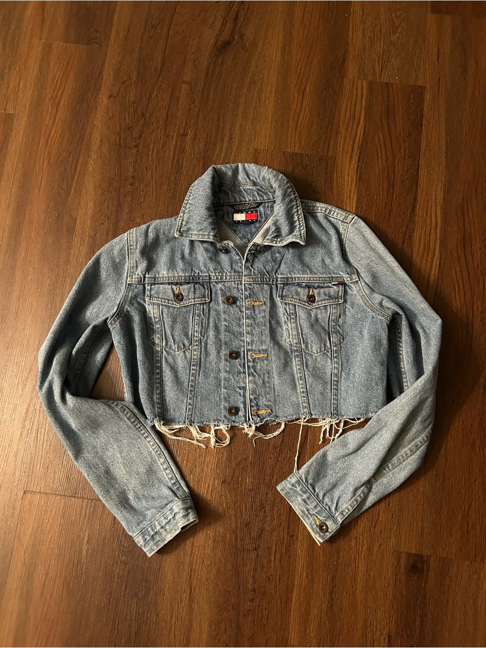 Vintage Tommy Hilfiger Denim Cropped Raw Hem Jean Jacket Women’s Medium